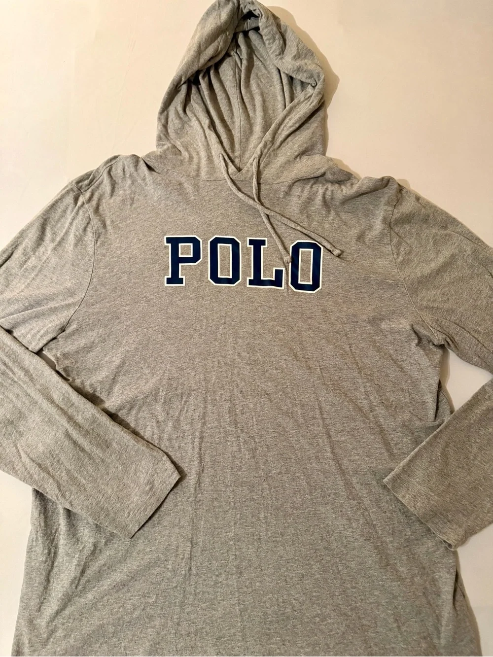 Polo Ralph Lauren Long Sleeve T-Shirt Hoodie Mens XL Gray/Navy Embroidery NWOT
